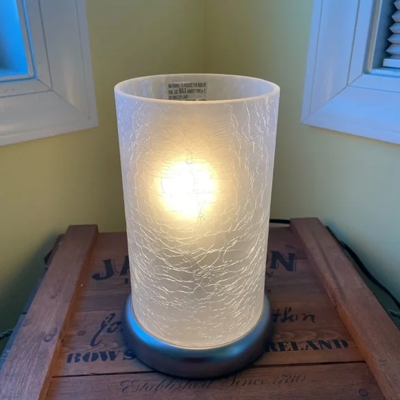 Like New Uberhaus 3 Way Dimmable Touch Table Lamp Crackled Glass Brushed Nickel - Picture 7 of 8